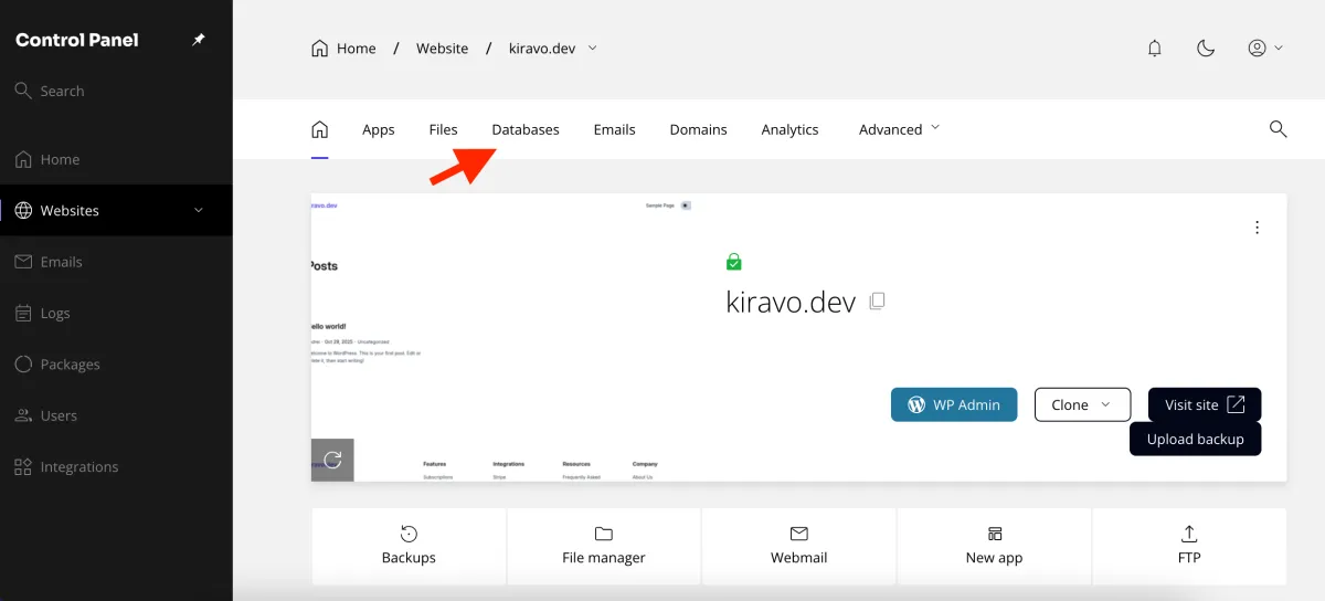 click-databases-section