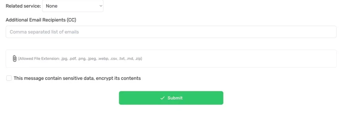 Sensitive-data encryption option in the Kiravo support ticket form