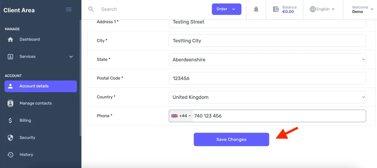 Save Changes on the Edit Details tab
