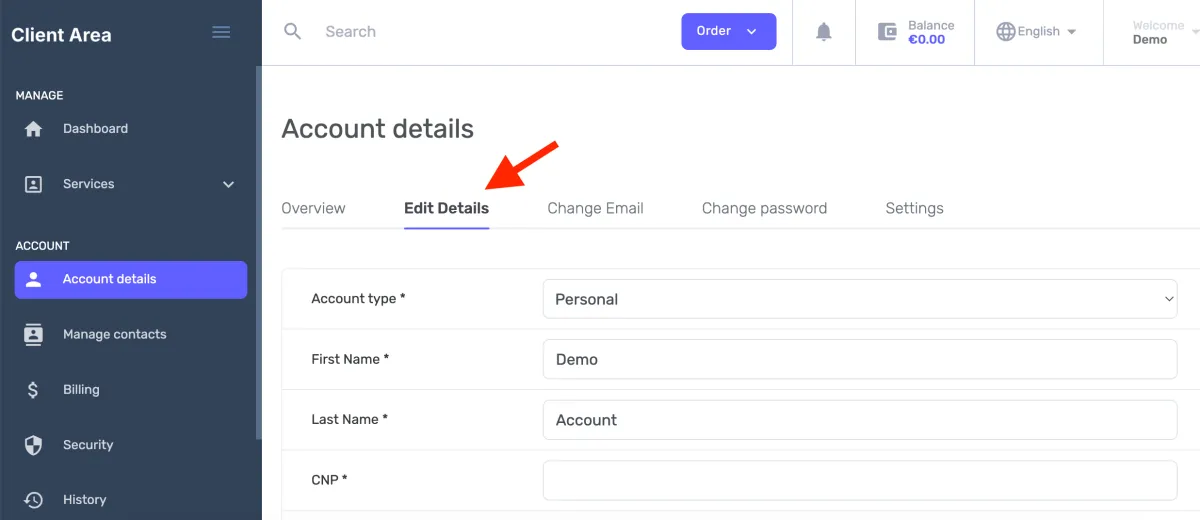 Edit Details tab