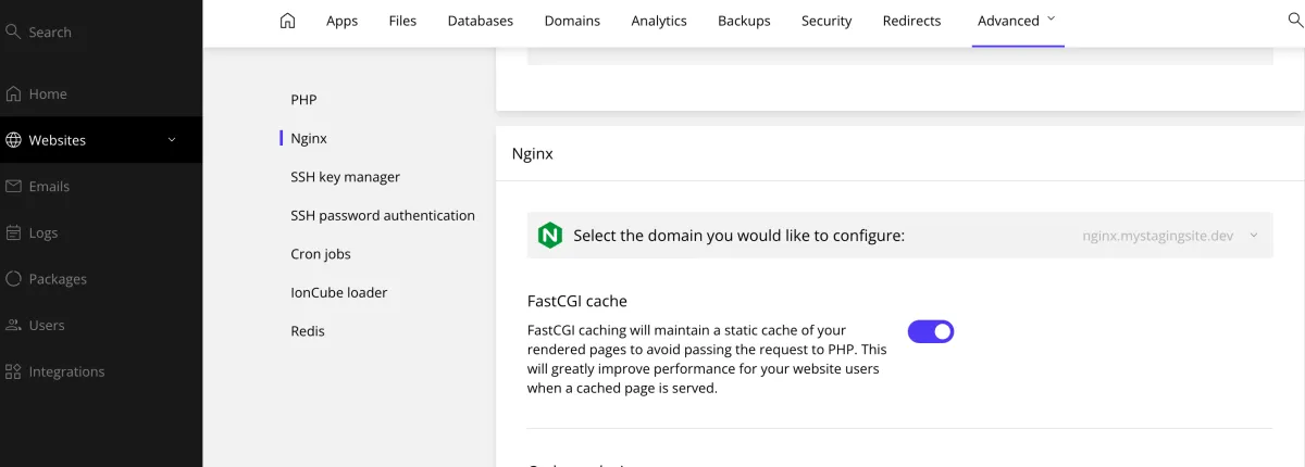 enable fastCGI Cache