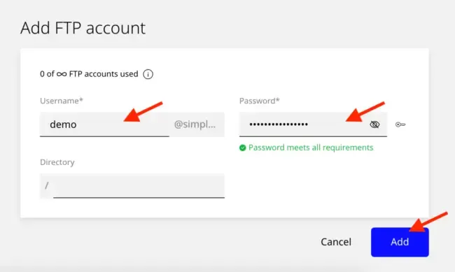 fill in username password and directory