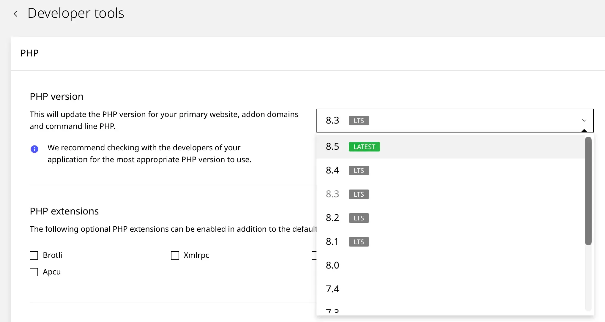 PHP version change