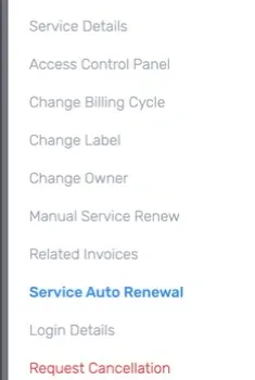 Service Auto Renewal in the service menu