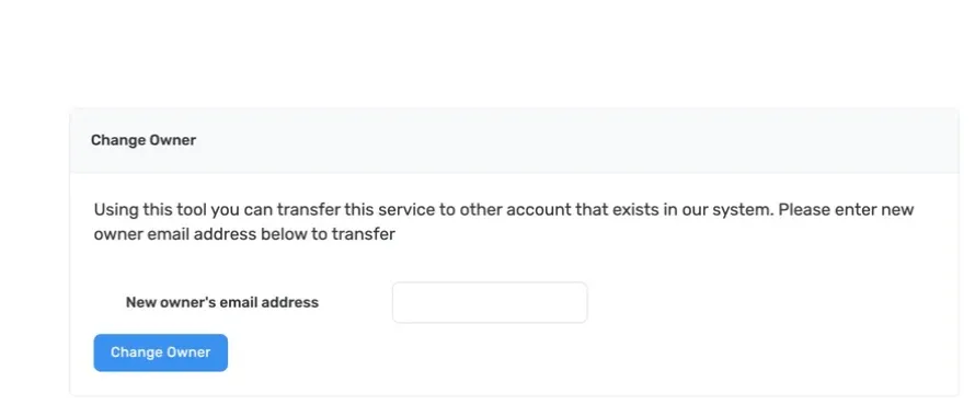 Current Change Owner form with the new owner's email field and Change Owner button