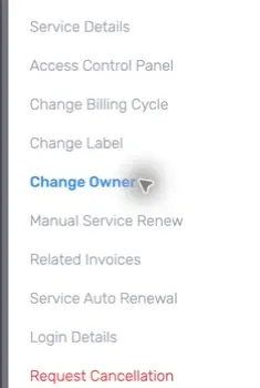 Change Owner in the service menu
