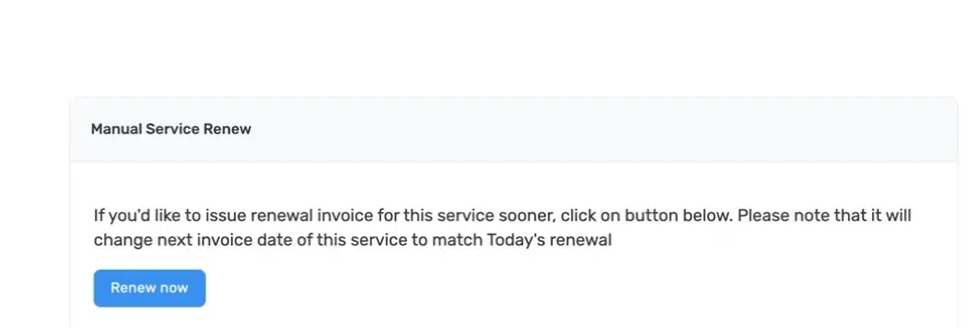 Current Manual Service Renew notice and Renew now button