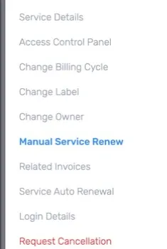 Manual Service Renew in the service menu