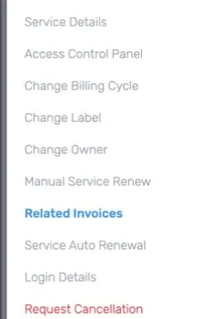 Related Invoices in the service menu