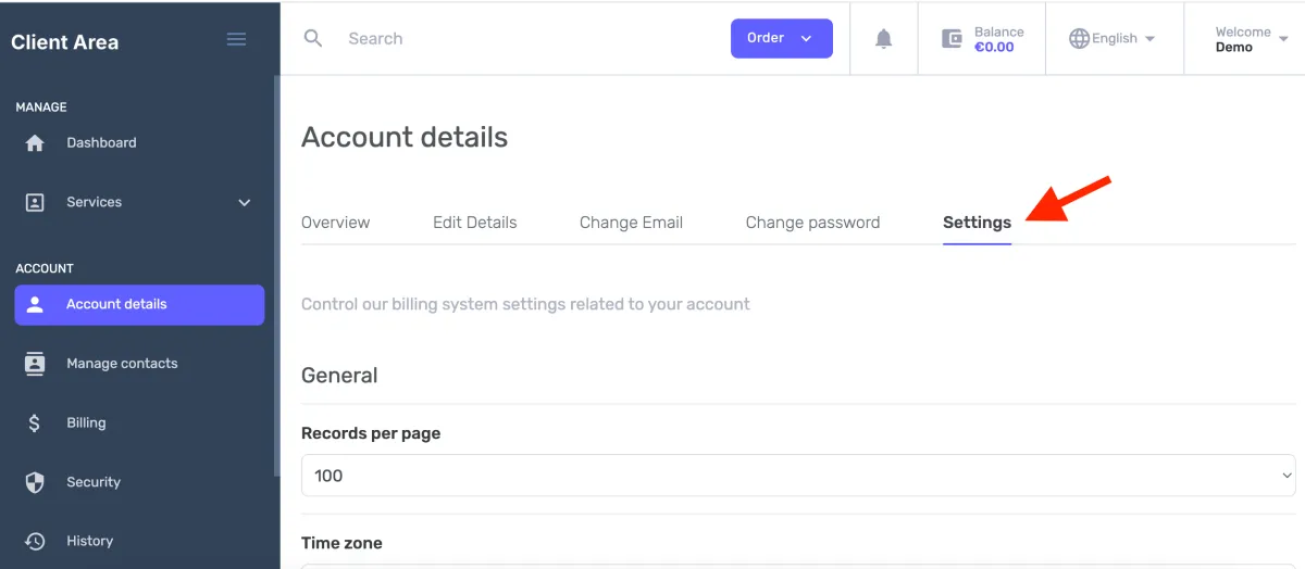 Account settings