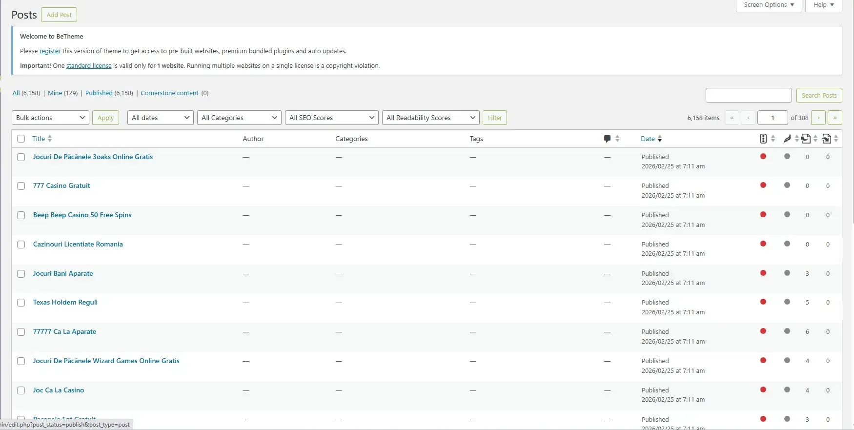 Spam posts in the WordPress dashboard