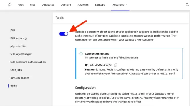 turn on redis object cache