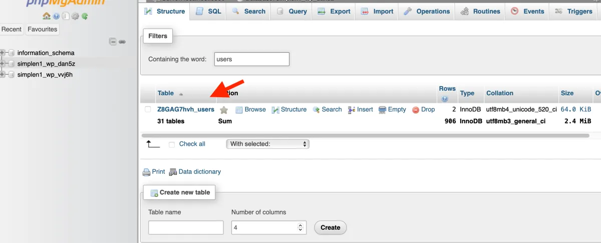 users phpMyAdmin