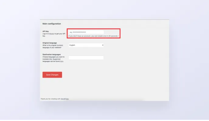 main configuration weglot