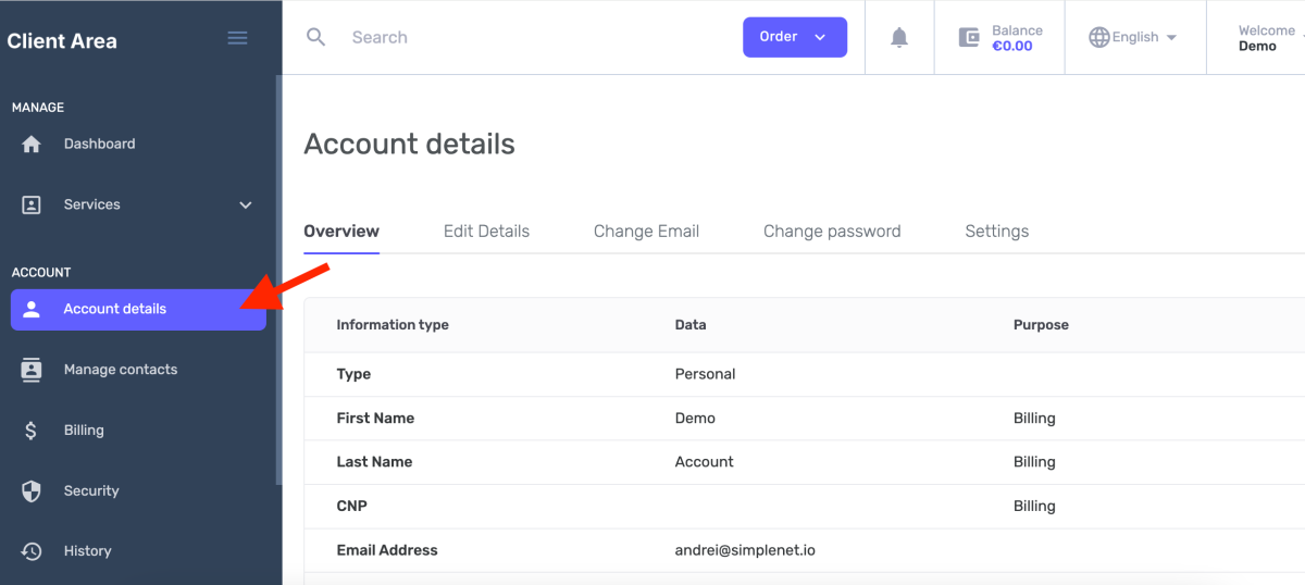 account details