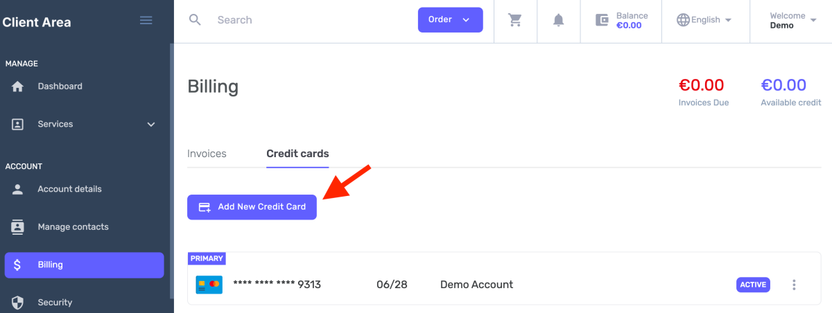 add new credit card button
