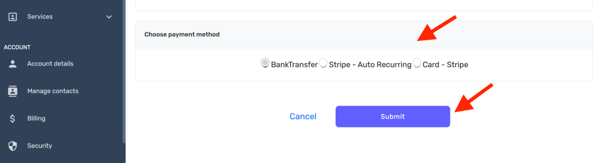 choose the payment method