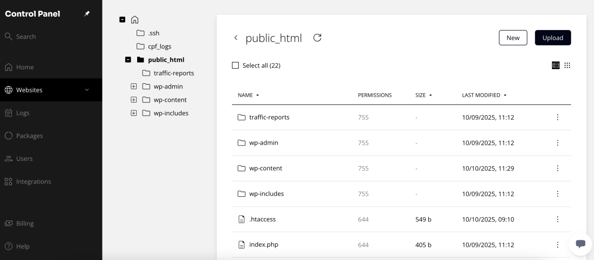 public html files and folders