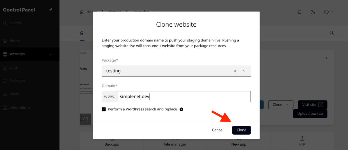 clone to a new domain