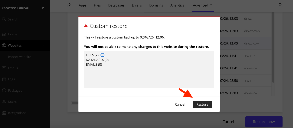 click the final Restore button