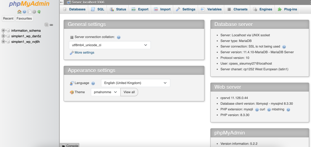 phpMyAdmin interface