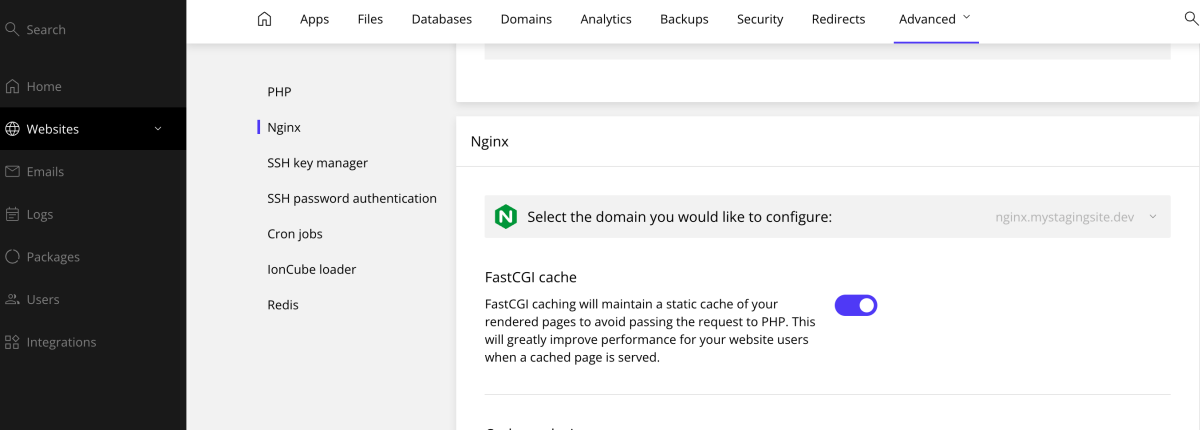 enable fastCGI Cache